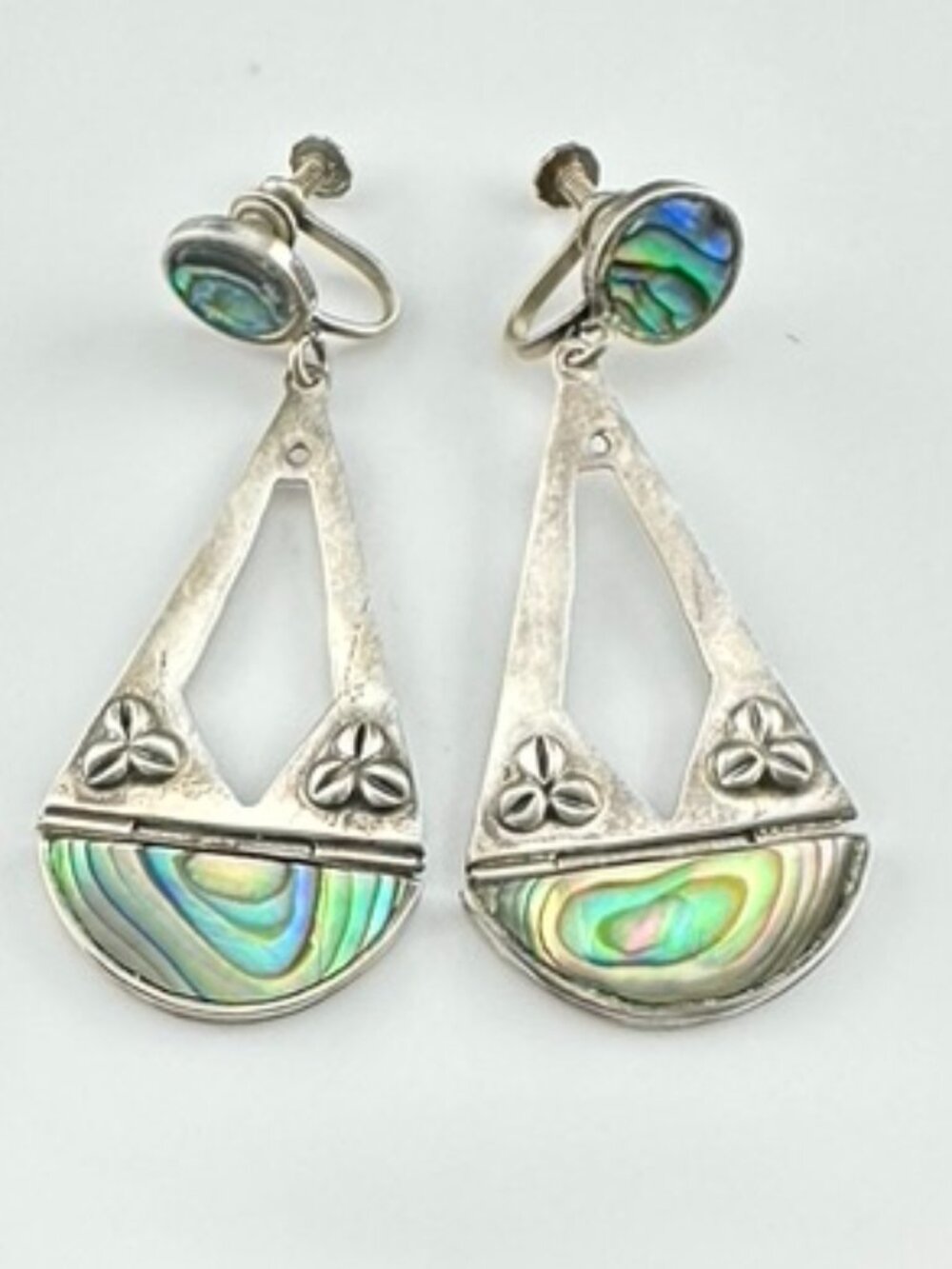 Vintage Mexico Plata Sterling Silver Abalone Seashell Screwback Earrings